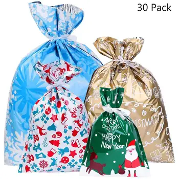 

30PCS Christmas Gift Bags Cute Drawstring Assorted Styles Goody Bags Party Favors Gift Wrapping for Christmas Festival Holiday