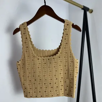 

2020 Women Knitted Tank Top Spring Summer Beading Sleeveless Slim Sexy Female Short Camis Tops