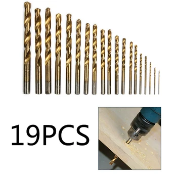 

19pc HSS HIGH SPEED STEEL DRILL BIT SET ROUND SHANK BITS - TITANIUM COATED NEW