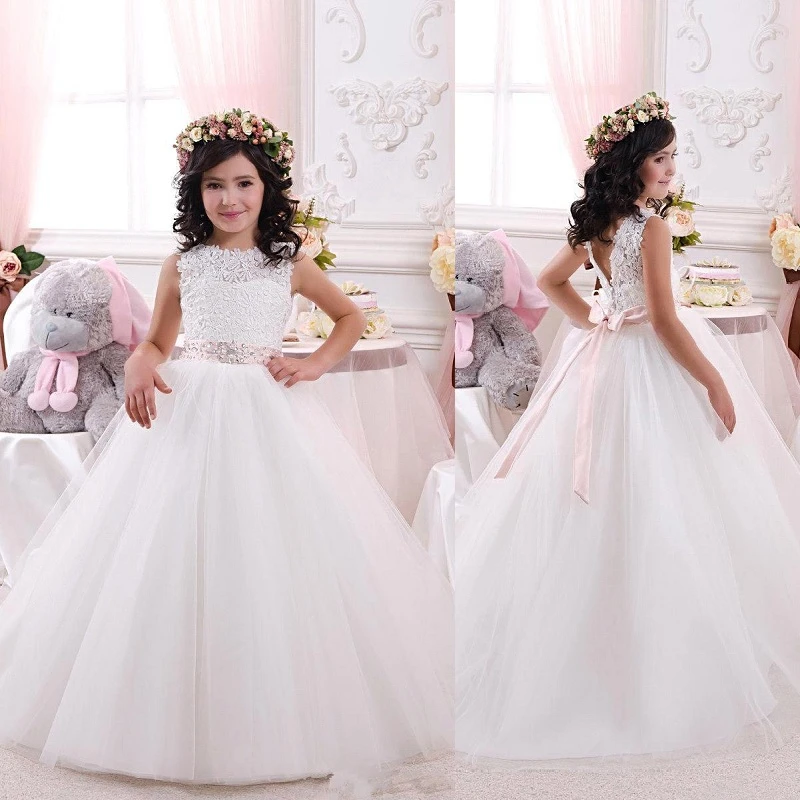 Vestidos blanco/Marfil para bodas, con lazo de encaje, vestidos de desfile para niñas, vestidos de primera vestido de baile hermoso|Vestidos floreados de niña| - AliExpress