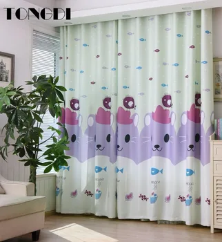 

TONGDI Printing Blackout Curtain Lovely Cartoon Cat Animal Decoration For Parlor Children Girl Princess Room Bedroom Living Room