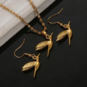 

Fashion Gold Color Flying Bird Pendant Necklaces Earrings Africa Charm Jewelry Set
