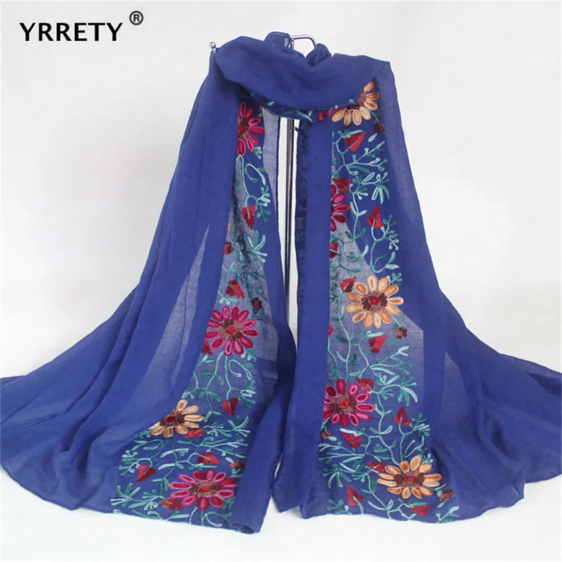 YRRETY шарф из хлопка и льна, яркие цвета, вышитые цветы, мусульманские хиджабы, шарфы Femme Hijab Foulard, мягкие хлопковые шали, обертывания
