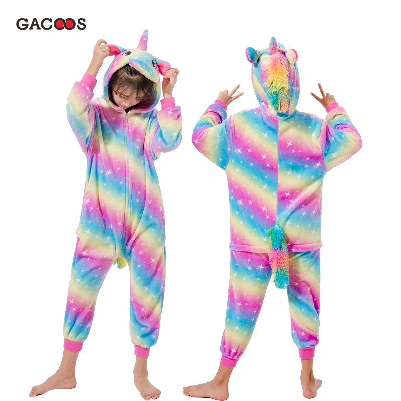 Детская Фланелевая пижама Kugurumi с радужными звездами единорогом мультяшным