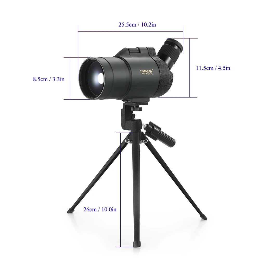 Visionking 25-75x70 водонепроницаемый Fogproof угловой Зрительная труба Bak4 призма монокулярный телескоп с штативом чехол для переноски