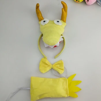 

Yellow Animal Chinese Dragon Headband Bow Tie Tail Cosplay Set Performance Props Party Christmas Halloween Costume for Kids
