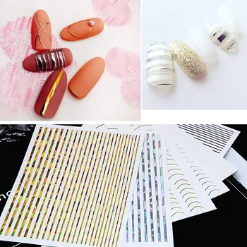 

1 Sheet 3D Laser Stripe Line Nail Art Sticker DIY Self-adhesive Decal Bendable Arc Curve Glitter Ultra-thin Lasting Nail Decor