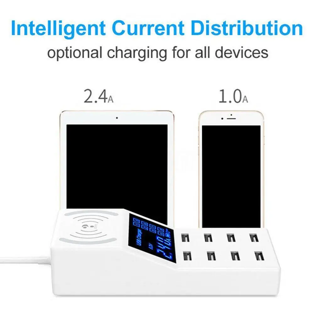 8 Ports 10W Qi Wireless Fast Charger Quick Charge Station Led Display Mobile Phone Usb Charger for iPhone 6 7 8 7plus X Xiaomi