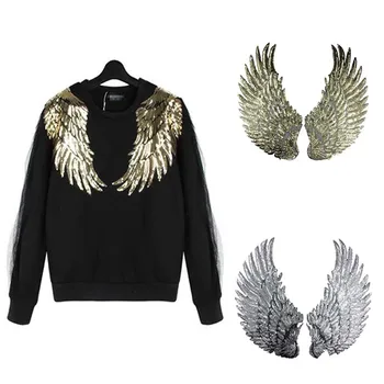 

1 pair of embroidered fabric DIY pattern applique clothes stickers seam subsidy super gold sequin feather plastic patch