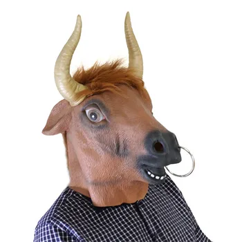 

New Oxhead Bull Mask Hood Overhead Latex Animail Masks Party Halloween costumes bull ring Ox horn