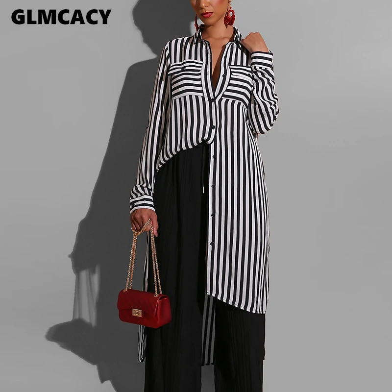 Женская рубашка с длинным рукавом в полоску, большие размеры, повседневная, свободная, шикарная, весенняя, осенняя блузка