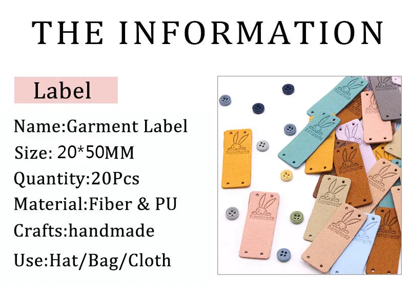 Description Picture 2 of item20Pcs Handmade Label Cartoon Cute Rabbit Labels For Clothes Hand Made Tags For Hats Knitted  Sew Leather Tag Garment Accessories