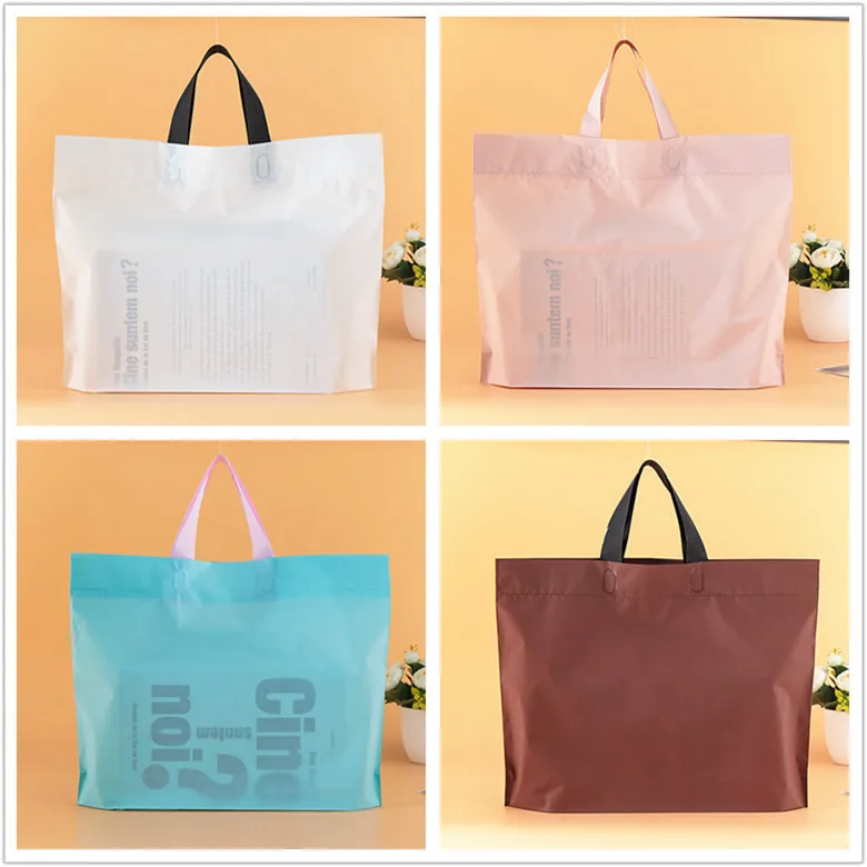 

50pcs customizable handbags thicken solid matte bag with handles Shopping Packaging Plastic Handle Bag Gift Thick Boutique bags