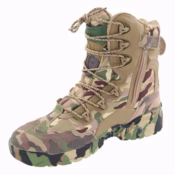 

2019 Men Camouflage Boots Genuine Leather Outdoor Desert Combat Boots Military Assault Tactics Breathable Non-slip Hiking Boots