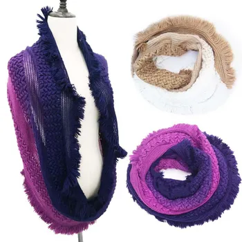 

Gradient Color Warm Ring Scarf Female Pink Purple Elegant Fashion Tassels Knitted Neck Sleeve Autumn Winter Temperament Scarf