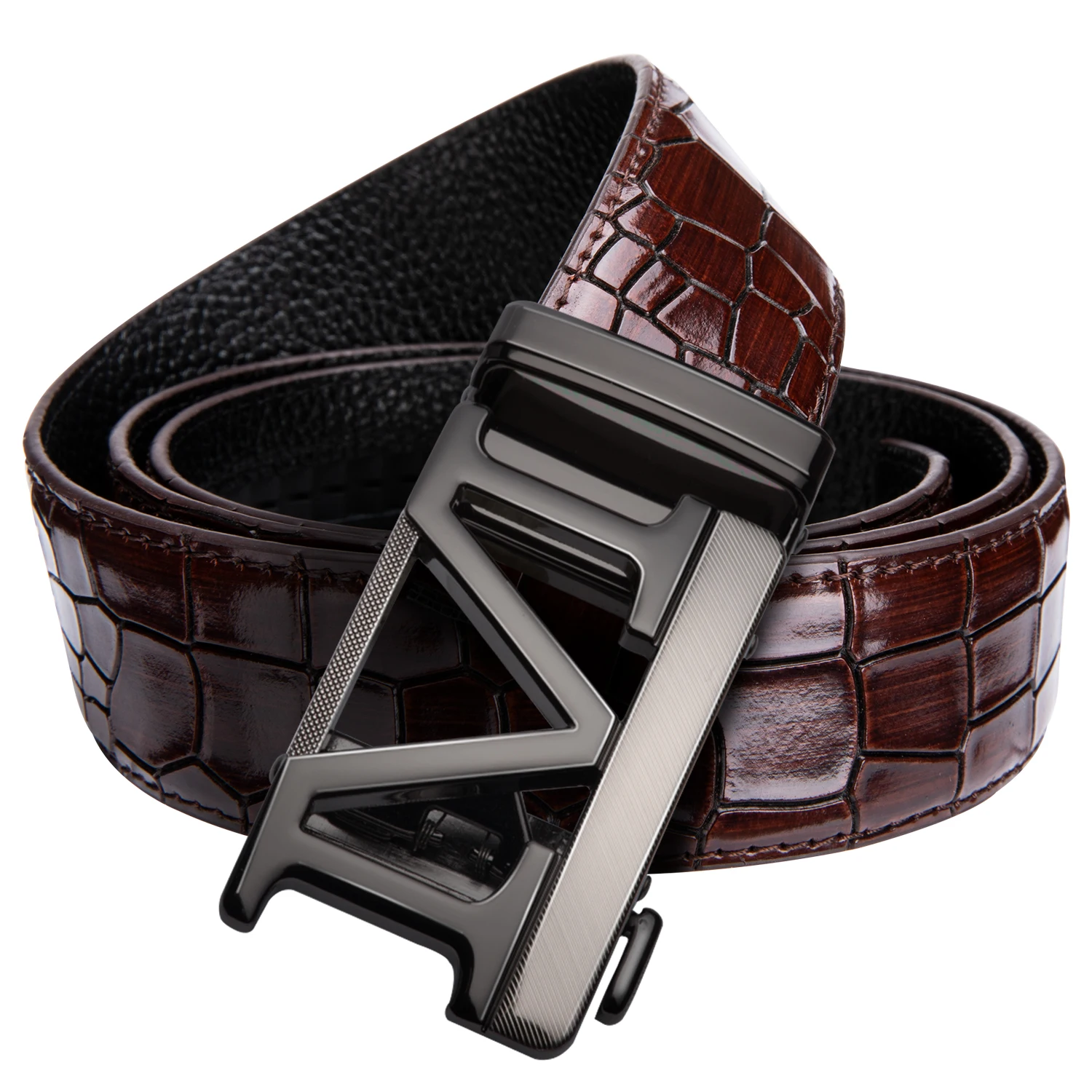 DJ-C-0098 Hi-Tie роскошный крокодиловый красный ремень для мужчин из натуральной коровьей кожи ремень для джинсов Автоматическая пряжка повседневные крутые ковбойские ремни - Цвет: DJ-C-0098
