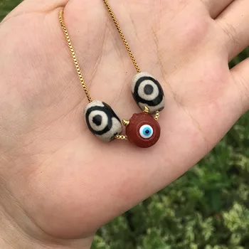 

LETSFUN Natural Chalcedony Little Monster Pendant Tibetan Dzi Bead Agate Buddhist Necklace Crystal Jewelry
