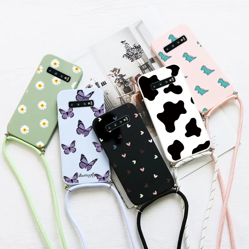 samsung cute phone cover TPU Coque Cases For Samsung S10 Plus On For Samsung S10e S10 G975 F U W Galaxy S10 G973F Rope Chain Necklace Strap Lanyard Cover cute phone cases for samsung 