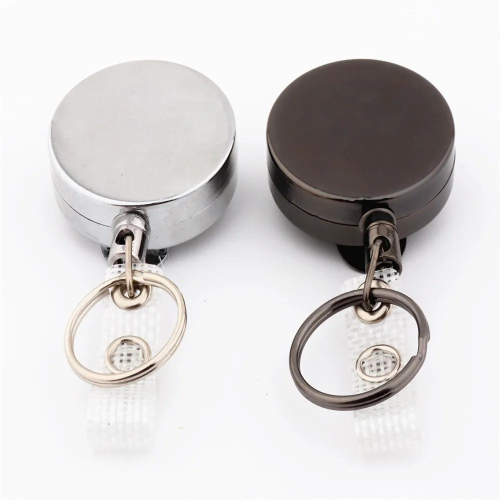 Carrete retráctil de aleación de Zinc de calidad de lujo, cordón de identificación de metal, tarjeta de identificación, cinta de retroceso llavero cadena Clips