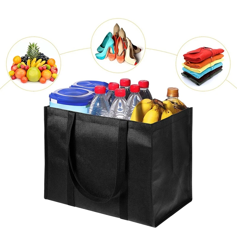 10 Pieces Heavy Duty Kitchen Reusable Grocery Bags Durable Shopping Tote with Handle Stands Upright Foldable (Black) | Дом и сад