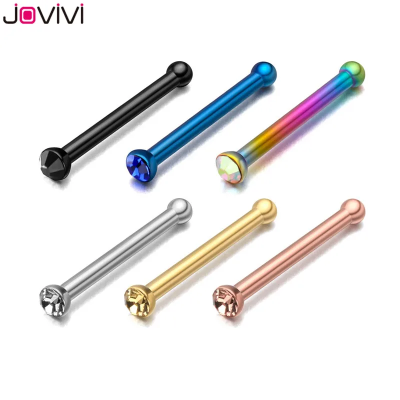 1.5mm Mixed Color JOVIVI Новинка 6 шт. из нержавеющей стали 20 г серьги в нос, гвоздики кость ноздрил Pin Прямая форма Бар 1,5-3 мм страз украшение для пирсинга носа - Окраска металла: 1.5mm Mixed Color