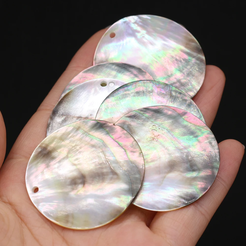 

5 PCS Natural Shell Pendant Circular Shape Black 25-40mm DIY for Jewelry Making End Beads Necklaces Accessories Gift for Women
