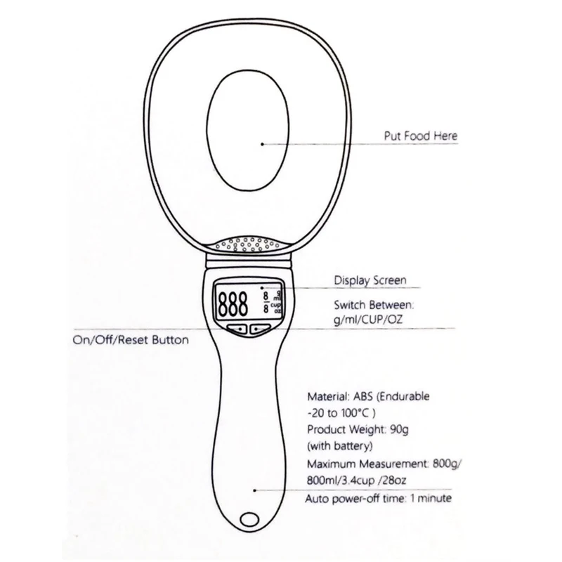 Новая мерная ложка, чашка, 800 г/0,1 г, для домашних животных, для еды, для воды, совок, кухонные весы, ложка, переносная, съемная, со светодиодным дисплеем, для кормления собак x