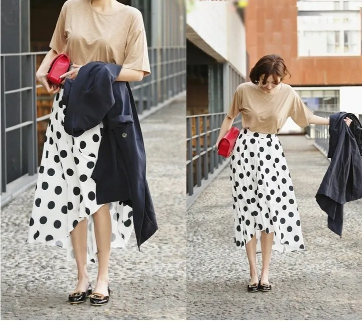 maxi skirts for women Women Summer Plus Size 3XS-8XL Asymmetrical Polka Dot Print Skirt Woman Lady Elegant Maxi Long High Low Dovetail Chiffon Skirts white pleated skirt