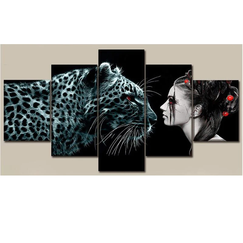 

Набор для алмазной живописи, модульная черная мозаика с леопардовым принтом и красотой, квадратная, Круглая Мозаика, домашний декор, 5 шт./набор