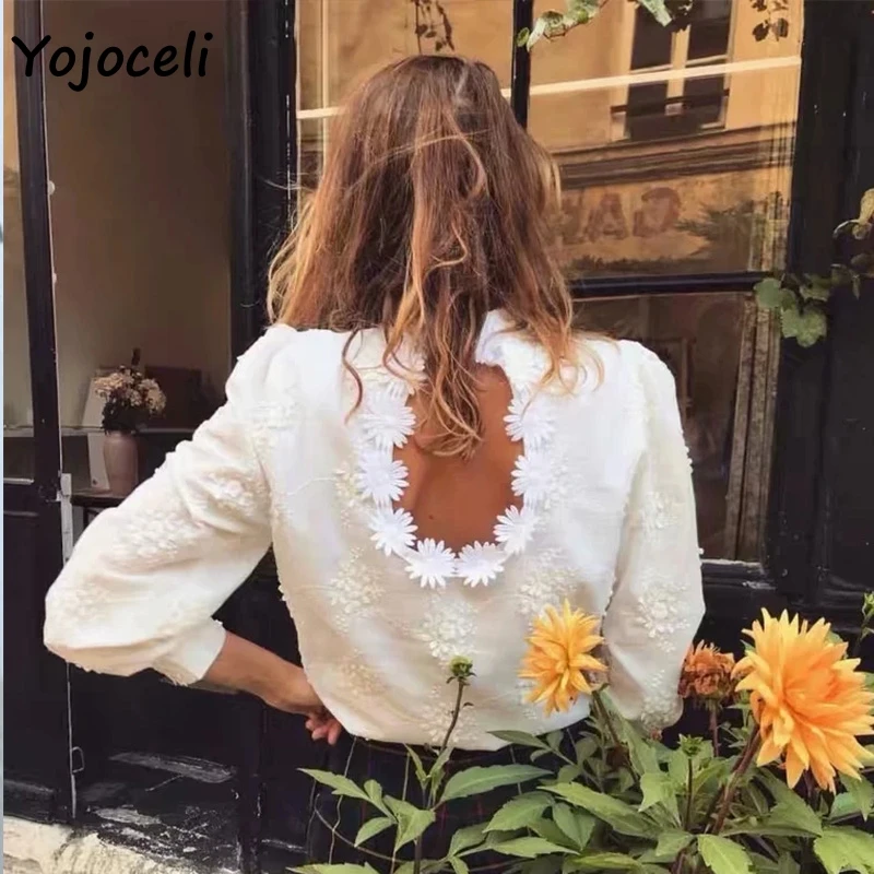 Женская кружевная блузка Yojoceli хлопковая с цветочной вышивкой Топ |