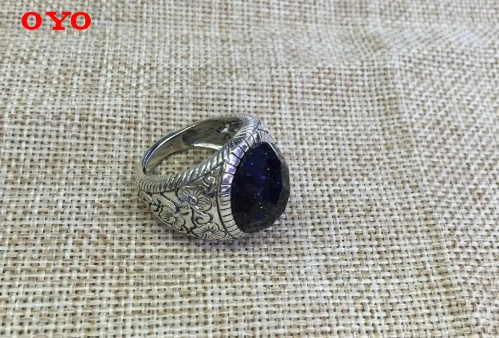 Кольцо из тайского серебра s925 пробы с вставкой синего песчаника|ring open|s925 silverhollow