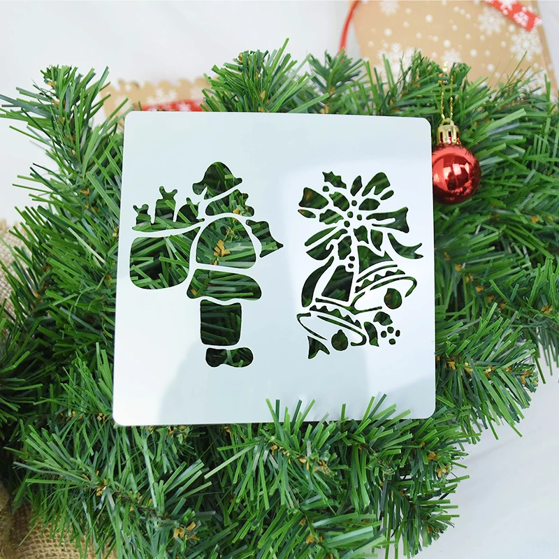 7pcs 13*13cm Christmas Stencils DIY Cake Decorating Moulds Baking Embellishments Stencil Template Mold for Home Kitchen Supplies