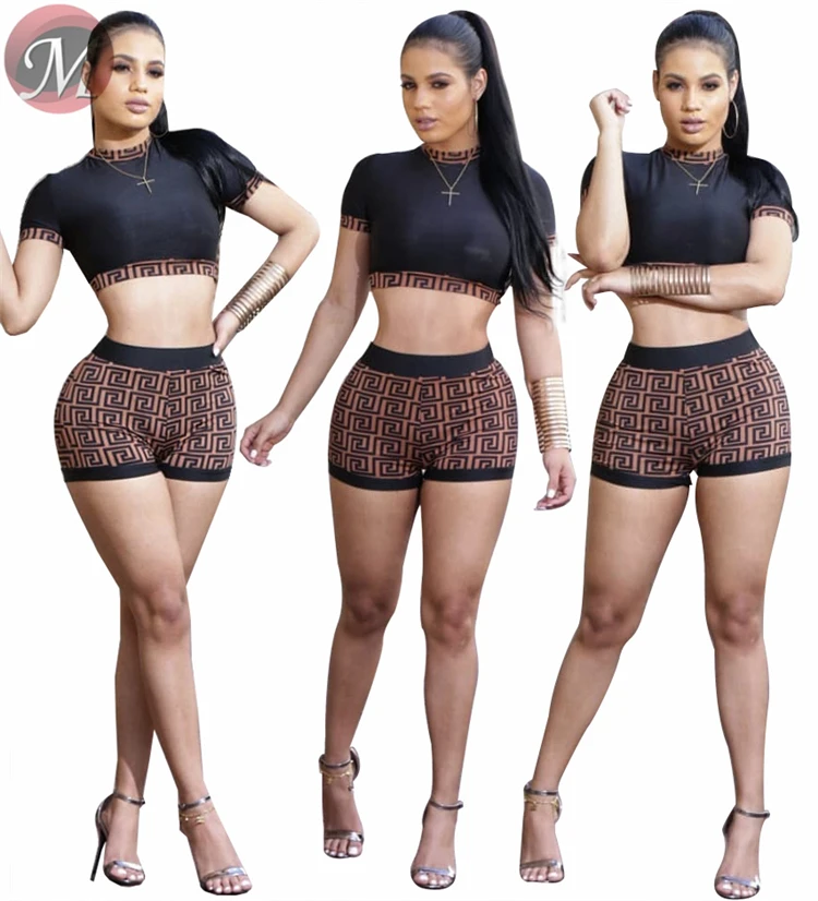 9032715 HOT sale women sports crop top and mini shorts two piece set