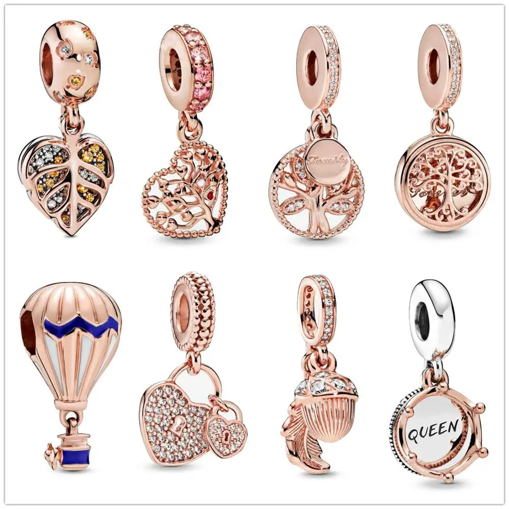 

Fit Original Pandora Charms Bracelet 925 Sterling Silver Rose family life tree Hanging charm Bead DIY Jewelry Making Berloque