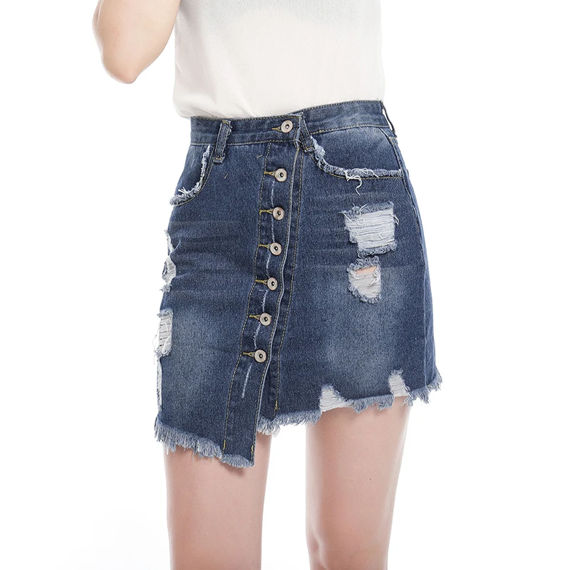 Повседневная Асимметричная джинсовая юбка с высокой талией, светильник, Женская рваная мини-юбка, женская летняя коллекция 2020