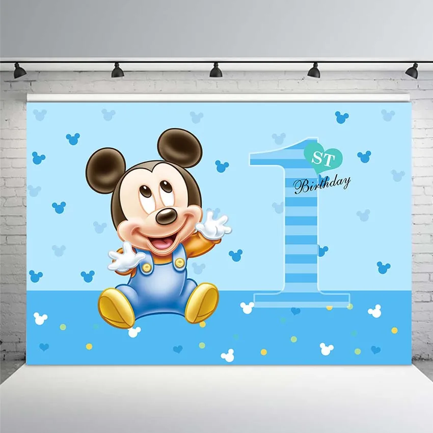 

MEHOFOTO Photography Backdrop Blue Baby Mickey Boyss Birthday Party Backgrounds for Photo Studio 7x5FT Vinyl Photo Background