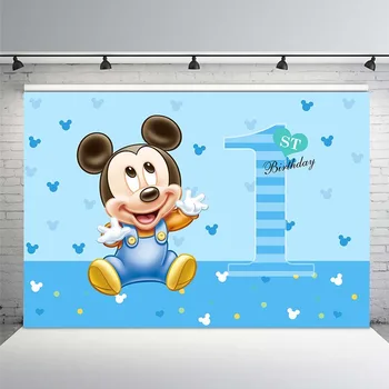 

Photography Backdrop Blue Baby Mickey Boyss Birthday Party Backgrounds for Photo Studio 7x5FT Vinyl Photo Background