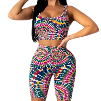 

Summer Two Piece Outfits for Women Fashion Sleeveless Low Cut Crop Tank Top + High Waist Bodycon Shorts Set