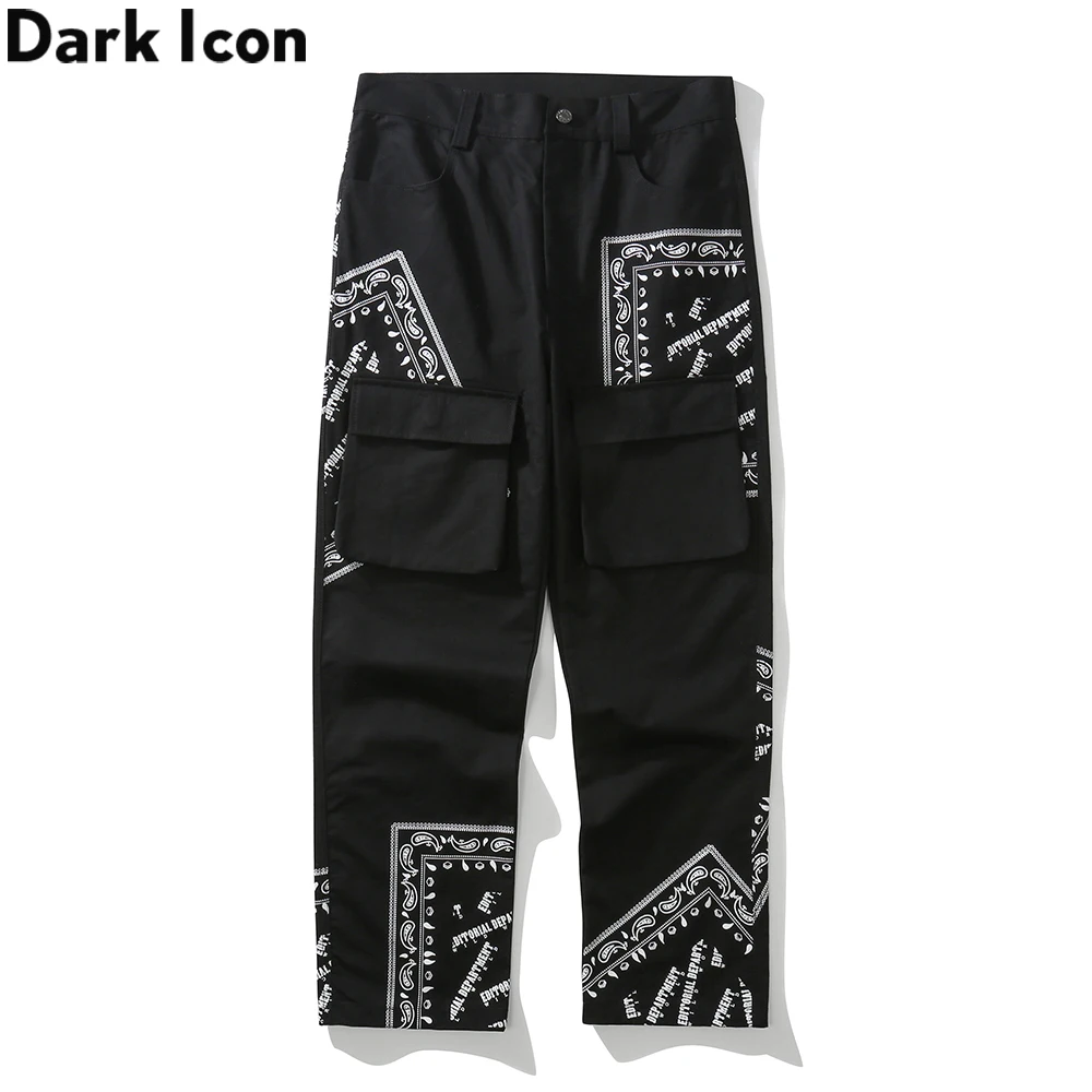 Dark Icon Bandana Pants Men Women Front Multiple Pockets Streetwear Men