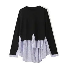 Осенняя одежда, имитация двух бумажных платьев с высокой талией, мини-юбка, Свободная трикотажная верхняя одежда без подкладки, трапециевидная юбка для женщин