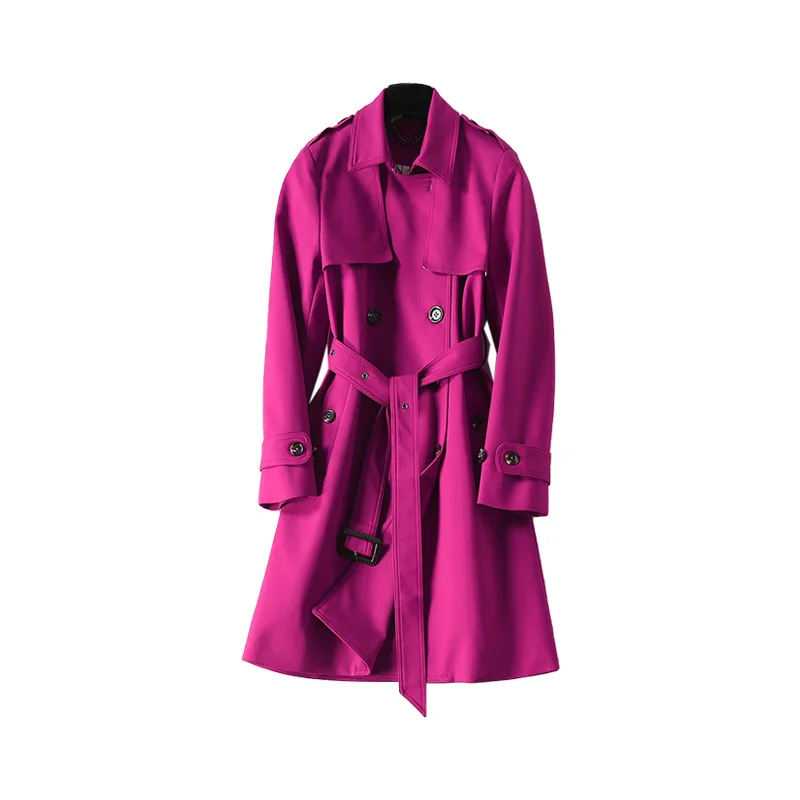 Высококачественный дизайнерский однотонный Тренч Женский отложной воротник двубортный с поясом женский модный узкий длинный плащ пальто
