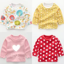 Осенние хлопковые топы для маленьких мальчиков и девочек, футболки с длинными рукавами Зимняя Повседневная футболка с рисунком для малышей Одежда для новорожденных, футболка