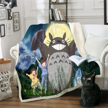 

Anime Totoro 3D Printed Sherpa Blanket Couch Quilt Cover Travel Bedding Outlet Velvet Plush Throw Fleece Blanket Bedspread