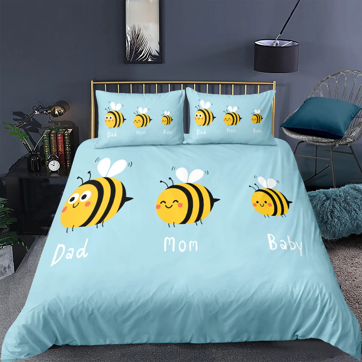 Cartoon Bee Bedding Set 2/3Pcs Duvet Cover & Pillowcase(s) 3D Printed Quilt Cover Home Textile Gift 