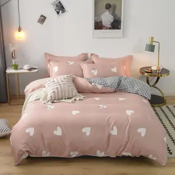 

White hearts Bedding Set Pink Sanding Bed Set luxury soft Duvet Cover Set Bed Sheet Pillowcases Twin Queen size bed
