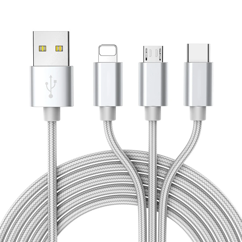 USB кабель ROCK 3 в 1 для iPhone 11 8 7 мульти микро Type C Samsung S10 S9 быстрая зарядка шнур|Кабели