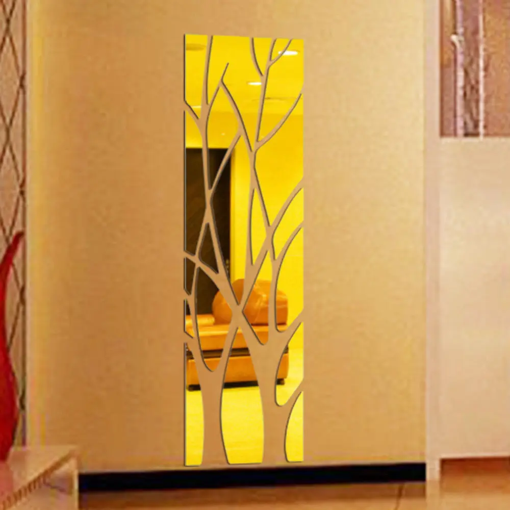 Современный зеркальный Стиль легко удаляемая наклейка Дерево Искусство украшения стен стикер s домашний декор комнаты прибытие дома Зеркало стикеры на обои-дерево
