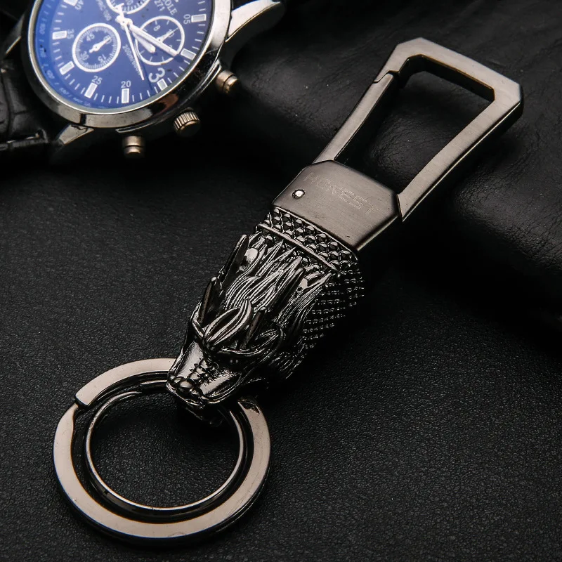 High Grade Alloy Men Leopard Key Chain Car Key Ring Holder Keychains  Jewelry Bag Pendant Genuine Leather Gift LED Function