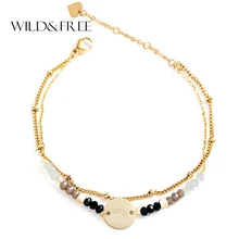 Дикая и свободная золотая цепочка из бисера из нержавеющей стали браслеты для женщин 2 слоя черные хрустальные бусины Круглые подарочные браслеты с брелоками