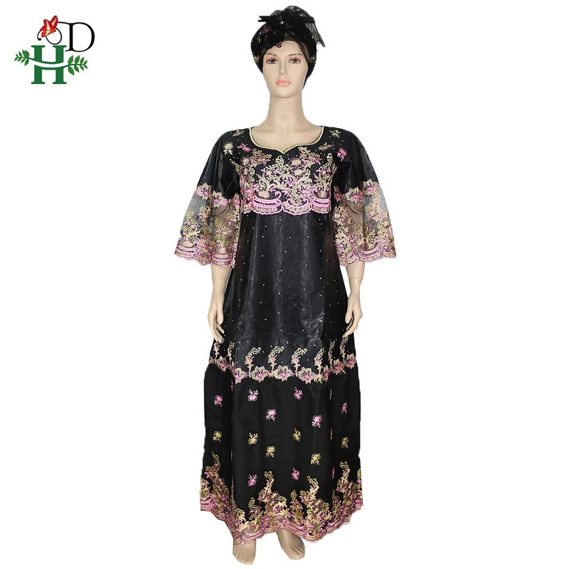 

H&D african dresses for women embroidery lace dress with head wraps bazin riche dashiki long dresses south africa lady clothes
